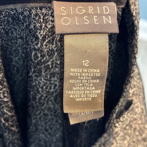 Sigrid Olsen Dress Pants Trouser Black Silver Metallic Pattern Size 12 Holiday - Picture 7 of 9